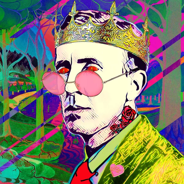 Tolkien 56: A gold crown and round pink glasses
