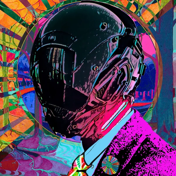 Tolkien 61: A full black futuristic helmet with a magenta jacket