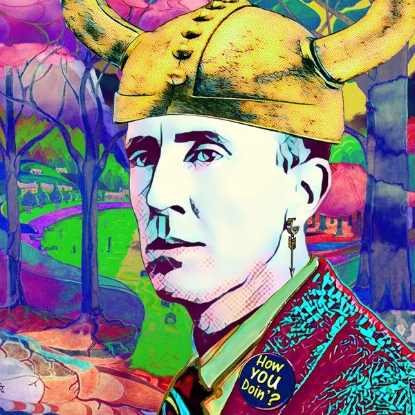 Tolkien 63: A gold horned helmet with a pale face