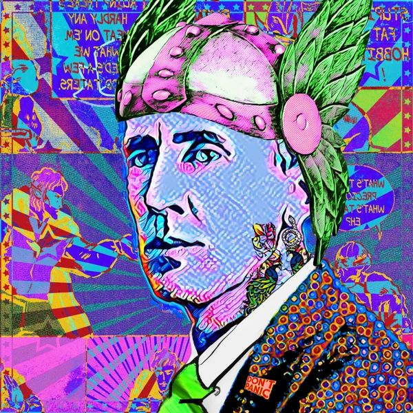 Tolkien 91: A pink winged helmet with a blue textured face