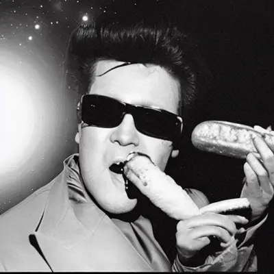 Pink Elvis, surreal pop-art composition