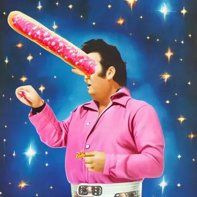 Pink Elvis, surreal pop-art composition