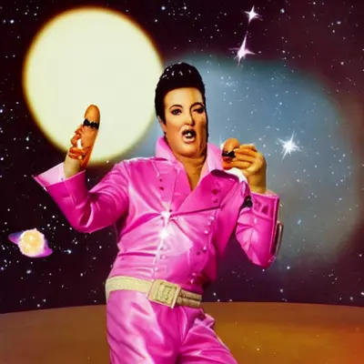 Pink Elvis, surreal pop-art composition