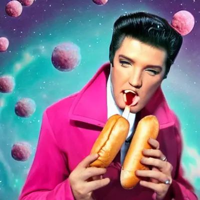 Pink Elvis, surreal pop-art composition