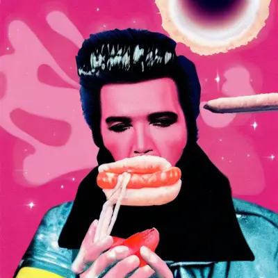 Pink Elvis, surreal pop-art composition