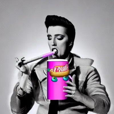 Pink Elvis, surreal pop-art composition