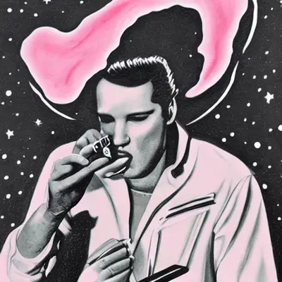 Pink Elvis, surreal pop-art composition