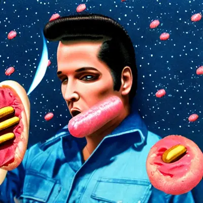 Pink Elvis, surreal pop-art composition