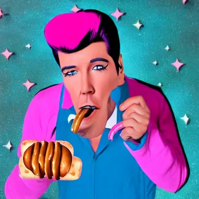 Pink Elvis, surreal pop-art composition