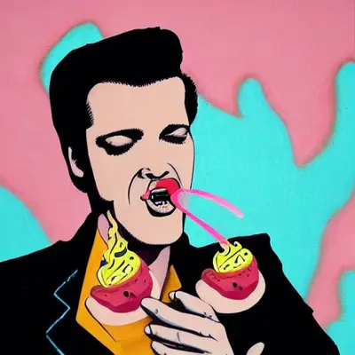 Pink Elvis, surreal pop-art composition